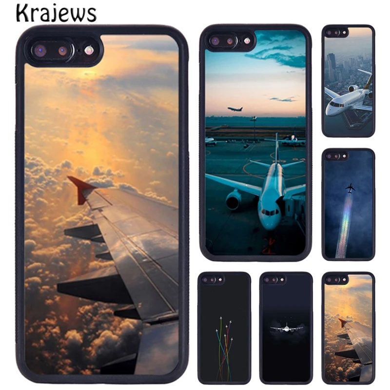 Krajews Airplane Aircraft Plane Rubber Phone Case For iPhone 16 15 14 XR XS 11 12 mini 13 Pro MAX Plus cover coque