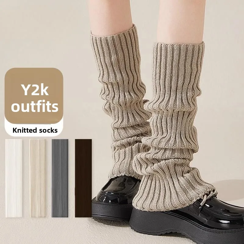 Y2K Damen-Beinstulpen Japanische Lolita Lange Socken Wollgestrickte Fußabdeckung Armwärmer Herbst Winter Gehäkelte Sockenmanschetten