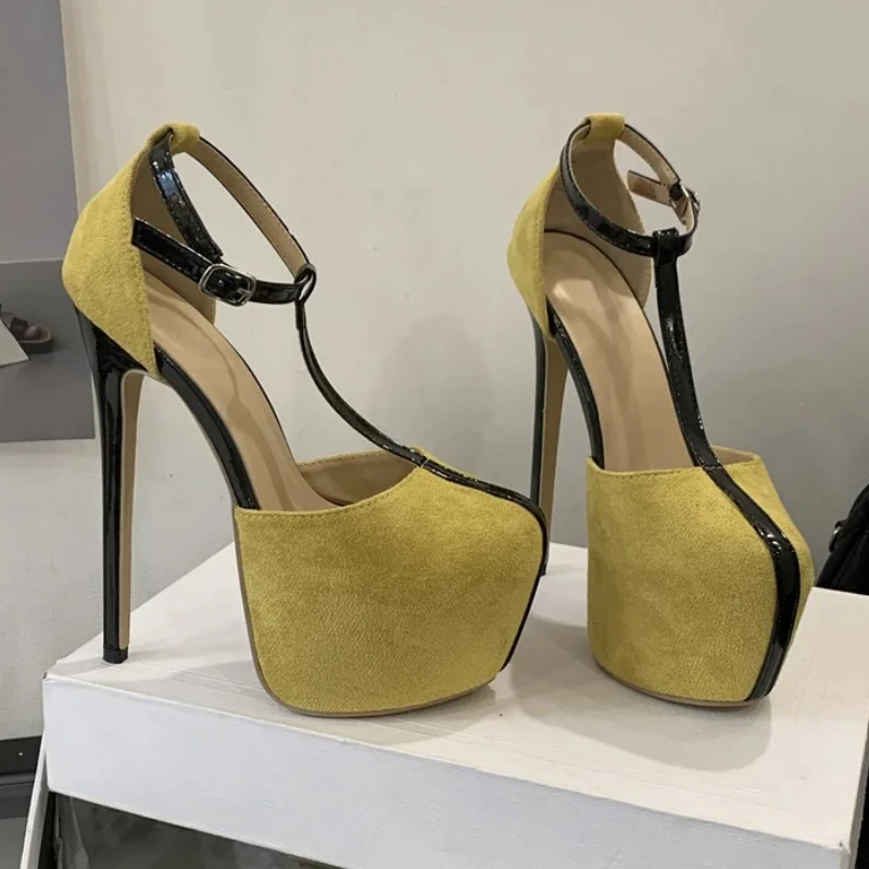 

Замшевые дизайнерские туфли на высоком каблуке на платформе, женские туфли-лодочки с круглым носком, банкетная обувь для вечеринок, женские сексуальные брендовые сандалии на тонком каблуке с Т-образным ремешком, женские сандалии