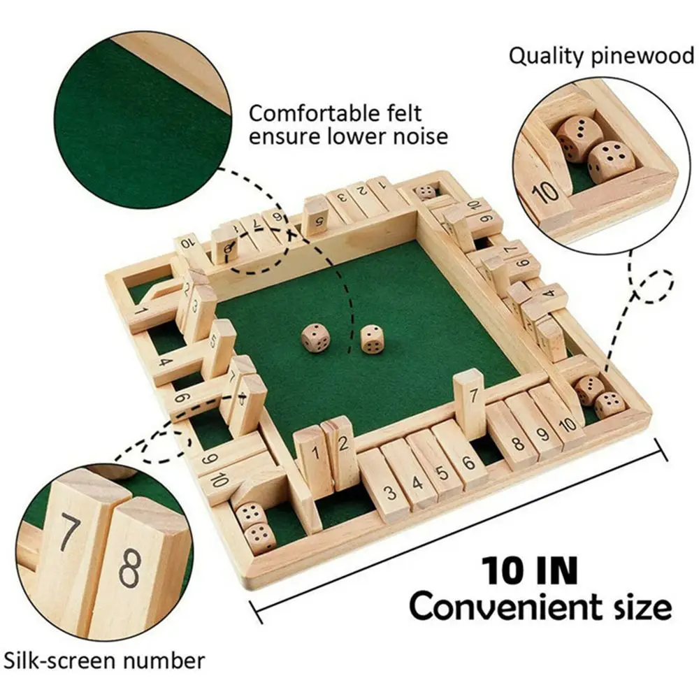 Wooden Dice Board Game Shut The Box for 4 Players Flaps & Dices Game Parent-children Interaction Family Entertainment