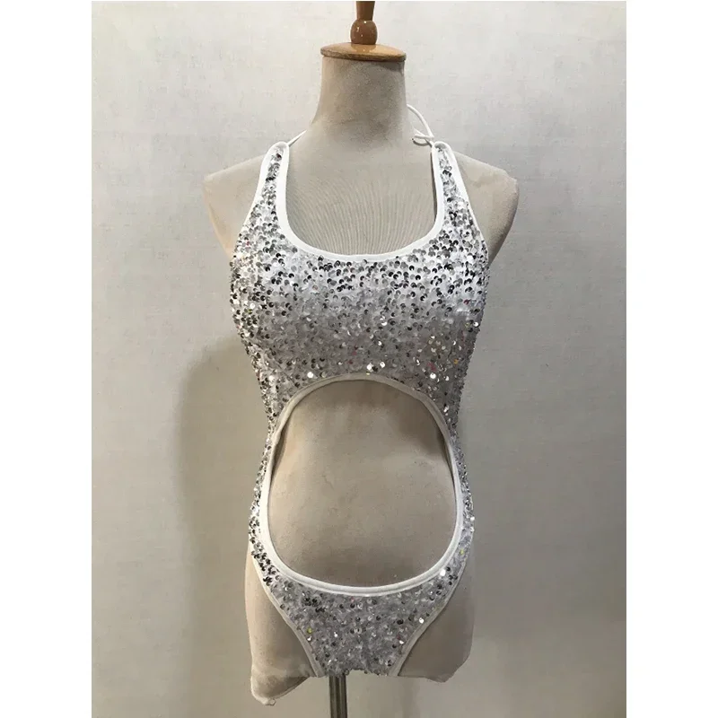 Nuevo Body de lentejuelas, traje de baile en barra calado Sexy para mujer, traje de fiesta Rave sin espalda, ropa de baile Gogo para club nocturno