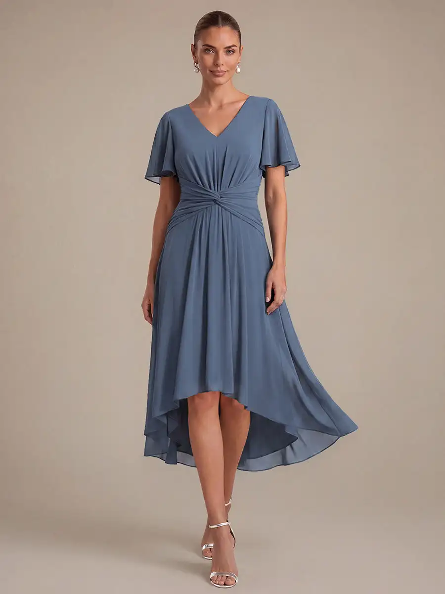 short-sleeve-ruffle-v-neck-a-line-high-low-wedding-guest-dresses