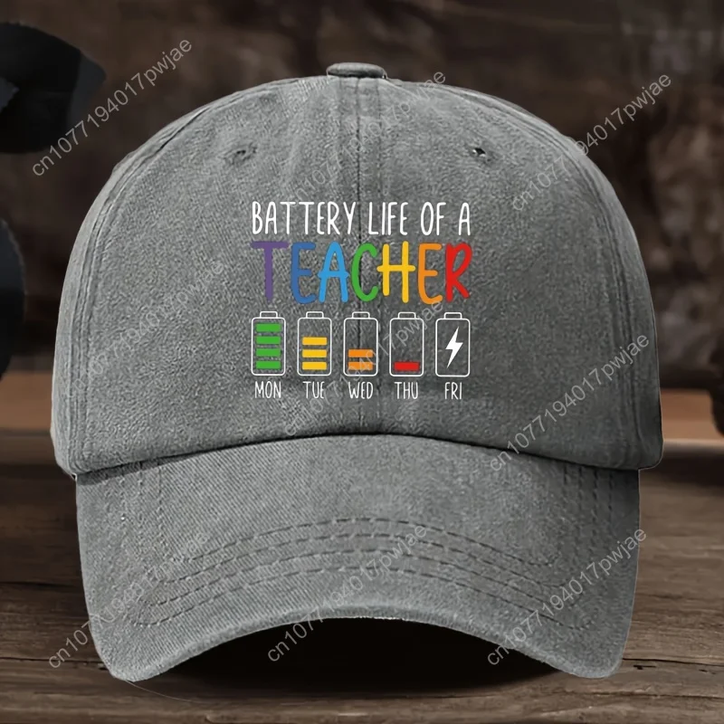 Berretto da baseball grafico "La vita della batteria dell'insegnante" regolabile da 1 pezzo - Stampa geometrica colorata stile retrò, adesivo lavabile a mano F