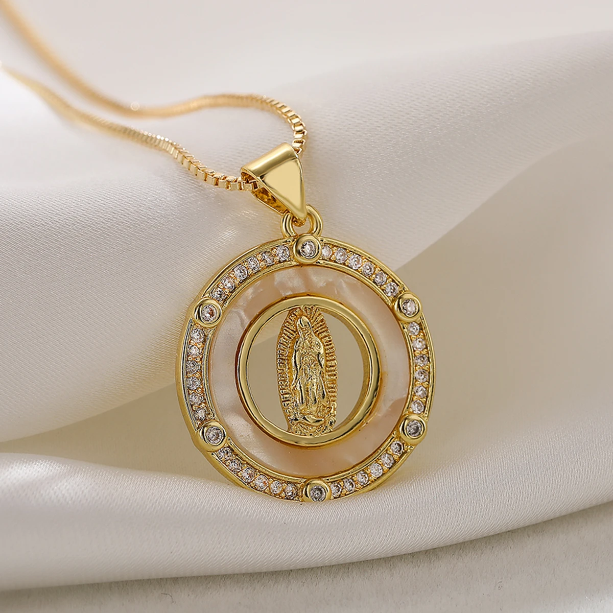 2024 Trendy Stainless Steel Chain Virgin Mary Pendant Necklace For Women Girls Light Luxury Party Daily Jewelry