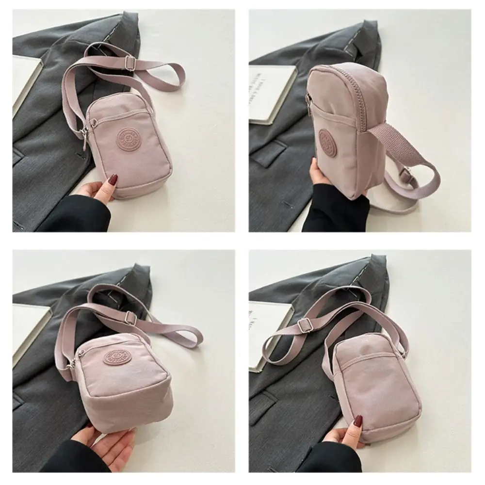 Bolsa de ombro de nylon para mulheres Multi camada Grande capacidade Bolsa para celular Zíper Bolsa de cor sólida Carteira, Moda