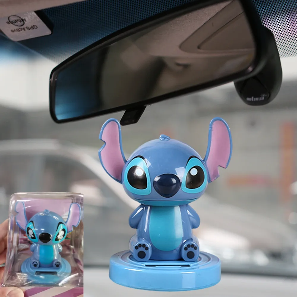 

Kawaii Stitch Figure Car Automatic Shake Head Solar Stitch Ornaments Doll Car Home Cartoon Ornaments Accessories Childrens Gifts