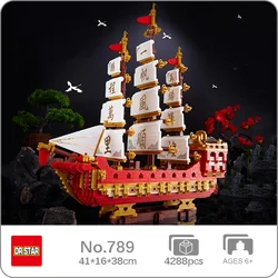 Dr.star 789 Ancient Lucky Sailboat Flag Pirate Ship Fortune Sailing Boat Base DIY Mini Diamond Blocks Bricks Building Toy No Box