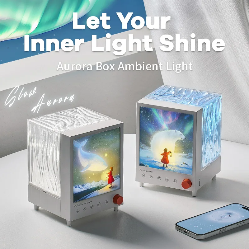 Lampu Proyektor Aurora Speaker Bluetooth 3-in-1, Lampu Malam Paus Proyeksi Gelombang Air, Kotak Harta Karun Lampu Malam LED USB untuk Dekorasi