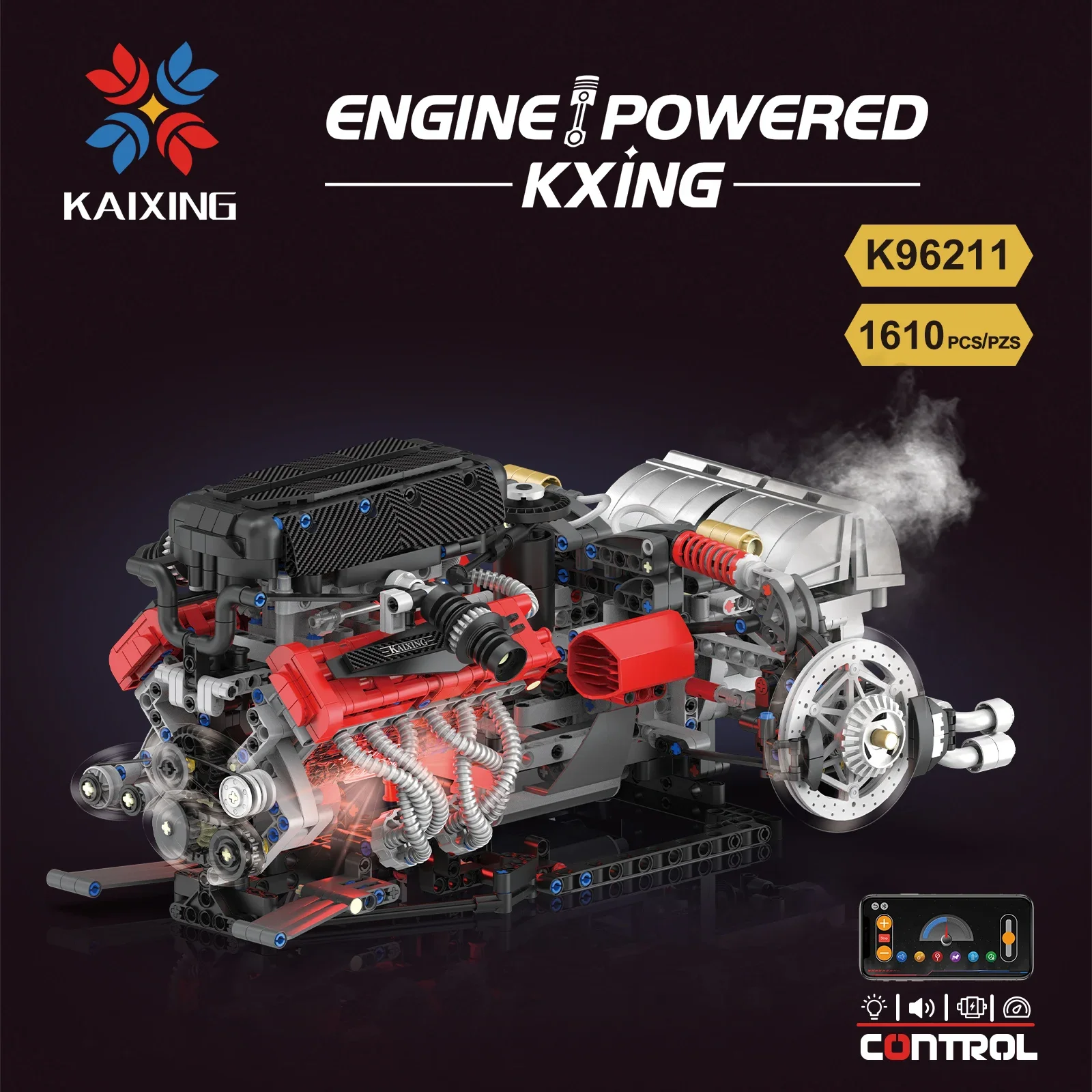 

1610pcs DIY V12 Supercar Mechanical Engine Model Construction Set with LED Lighting & Smart Control