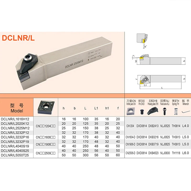 1PCS DCLNR1616H12 DCLNR2525M12 DCLNR2020K12 External Turning Tool Holder Lathe Cutter DCLNR DCLNL For CNMG1204 Carbide Inserts