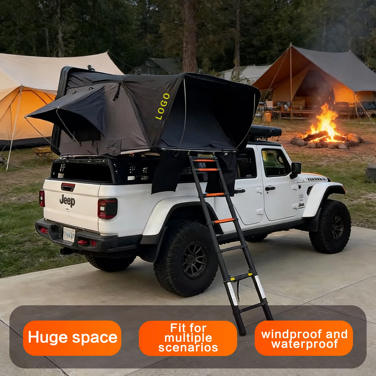 Quick Setup Waterproof Canvas Double Layer Four-season Side Open Clamshell Hard Shell Roof Top Tent 3-4 Person for 4x4 Offroad