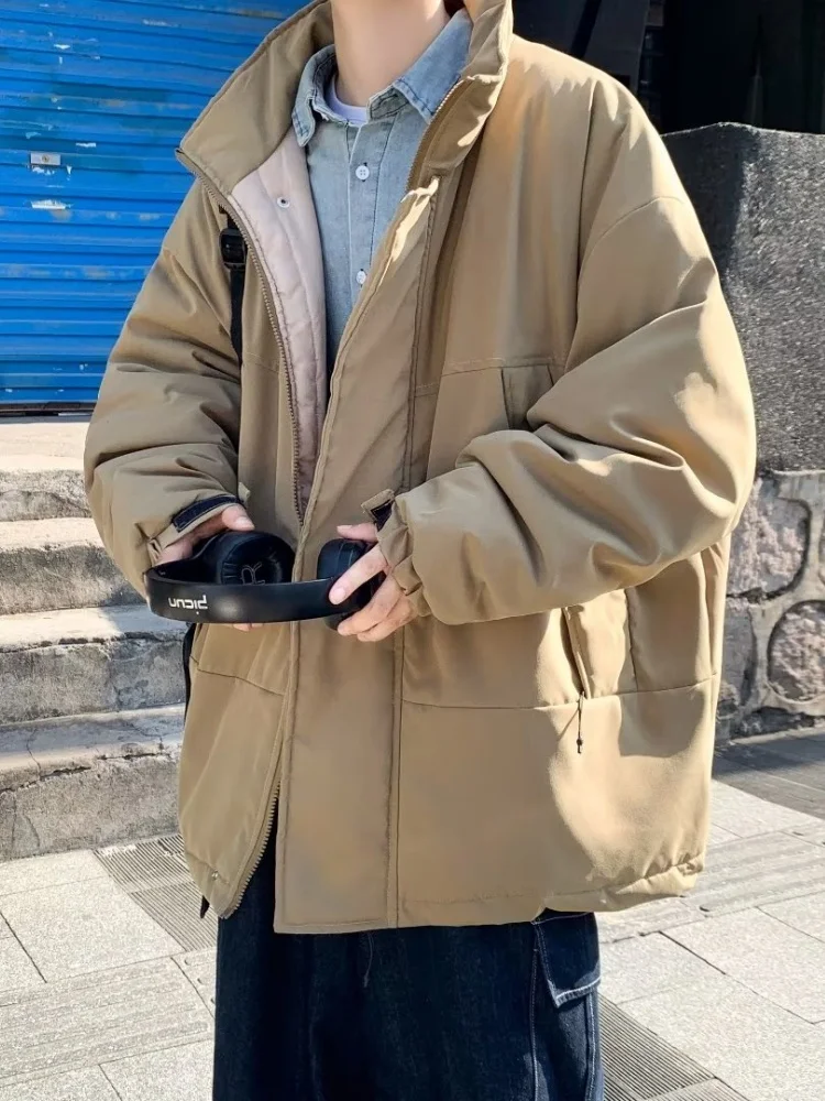 

Модная утепленная хлопковая куртка для мужчин, новая зимняя модель большого размера, для полных мужчин, с воротником-стойкой, в корейском стиле, молодежная утепленная хлопковая куртка