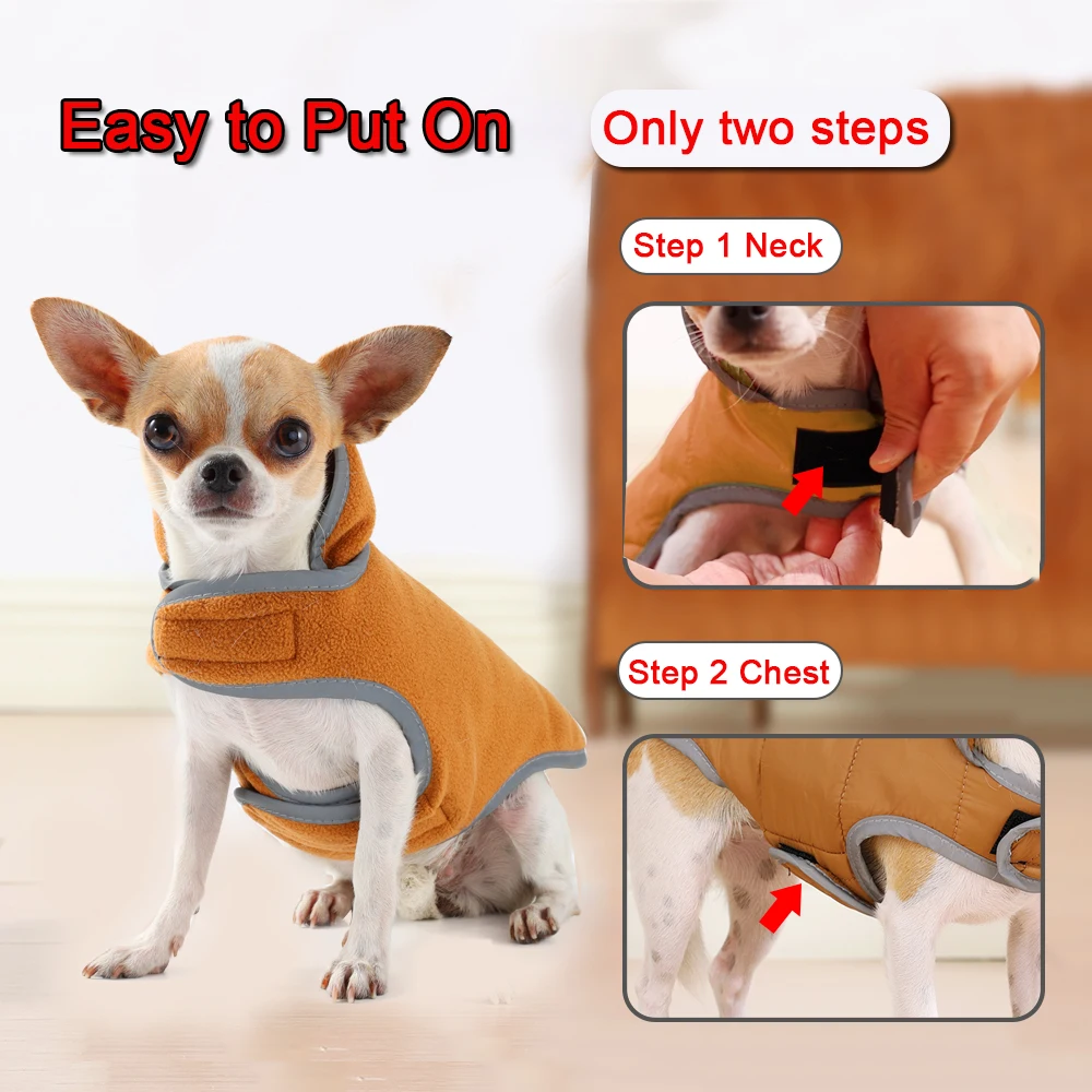 Wintermantel für Haustiere, wendbar, winddicht, Hundejacke für kleine und mittelgroße Hunde und Katzen, reflektierende Sicherheitskleidung für Welpen und Chihuahuas für den Außenbereich. – Detail 11