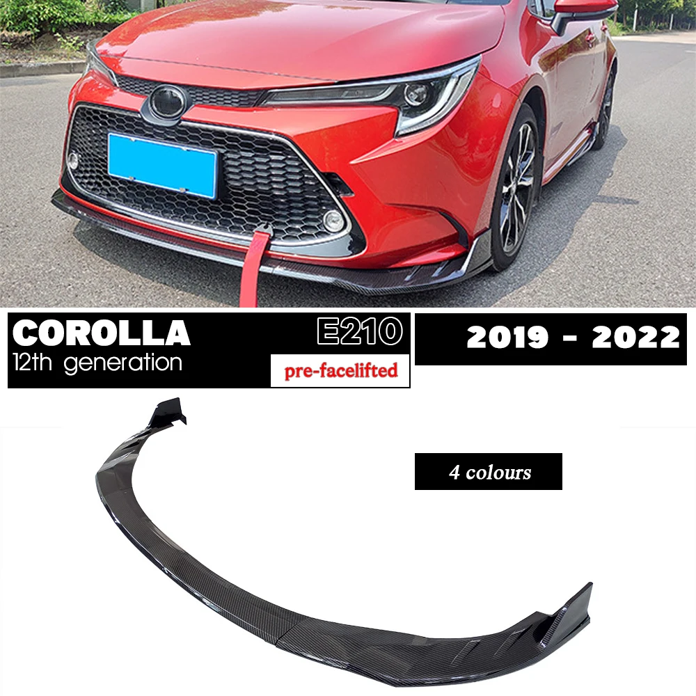 Carbon Fiber Printing Front Bumper Lip Black Chin Spoiler for Toyota Corolla MK12 Pre-facelift E210 12th Generation 2019 - 2022