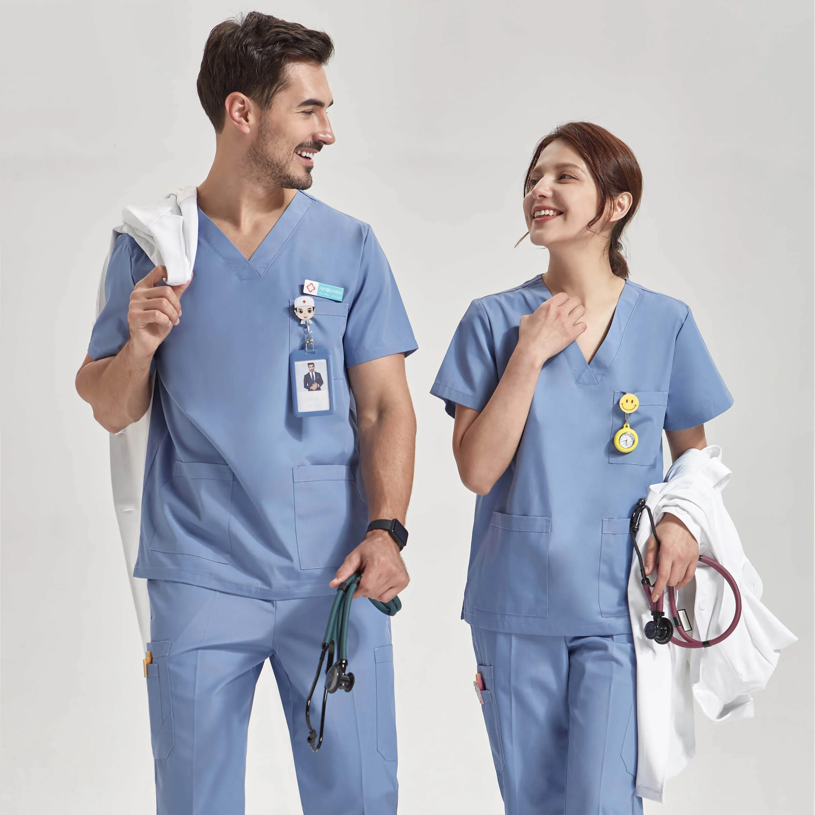 Ultra Light Scrub Set Medical Nurse Uniform for Women Men Hospital Doctor Workwear Poplin Fabric Veterinary Surgical Outfit