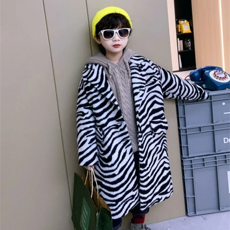 Boys Woolen Coat Overcoat Jacket Windbreak 2024 Loose Warm Plus Thicken Autumn Winter Cotton Christmas Gift Children's Clothing