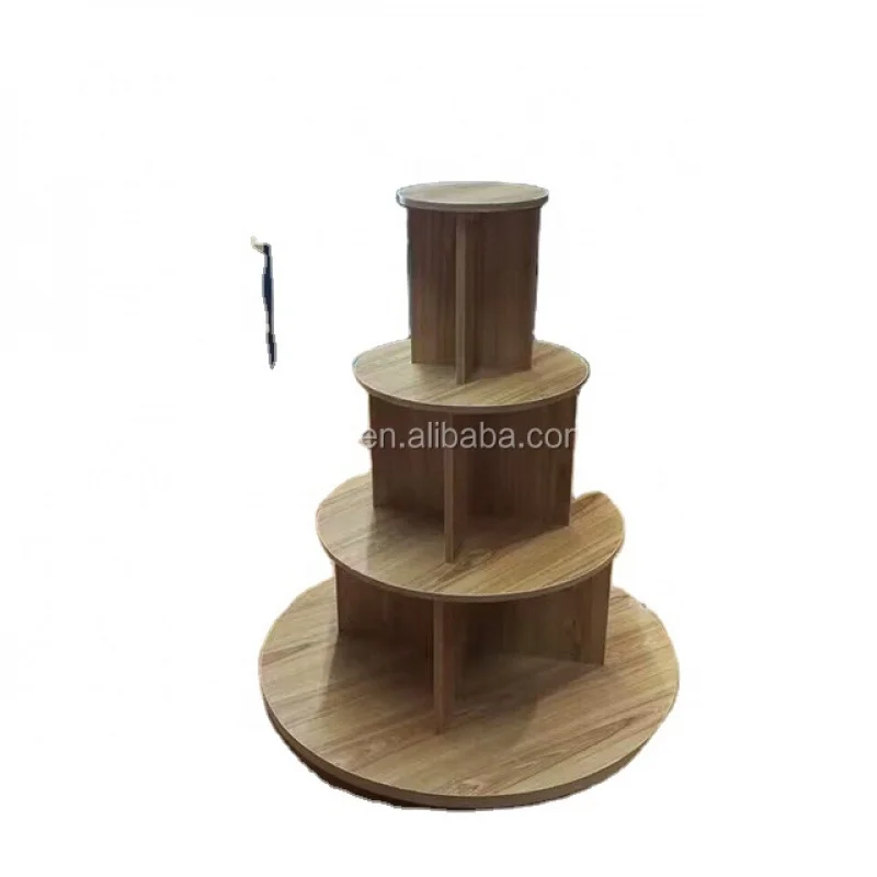 [Customized]Freestanding 4 tier wooden round display stand table shop furniture display rack