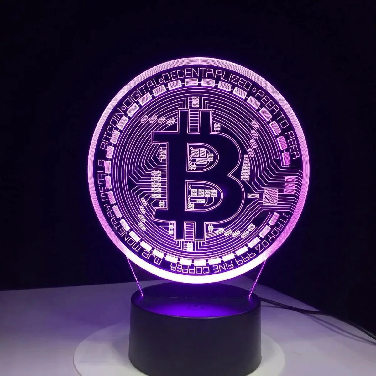 Veilleuse LED en acrylique avec capteur tactile, lampe de nuit de table 3D, pièce de monnaie Bitcoin, pièce décorative, proxy, 16 couleurs