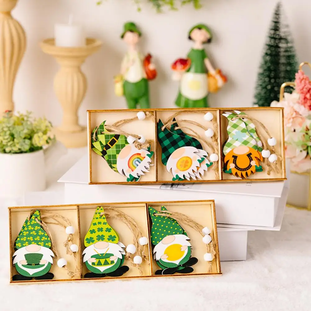 St Patricks Day Ornaments St Patrick's Day Gnome Pendants Shamrock Print Wooden Bead Decor for Window Door Garden Irish Day