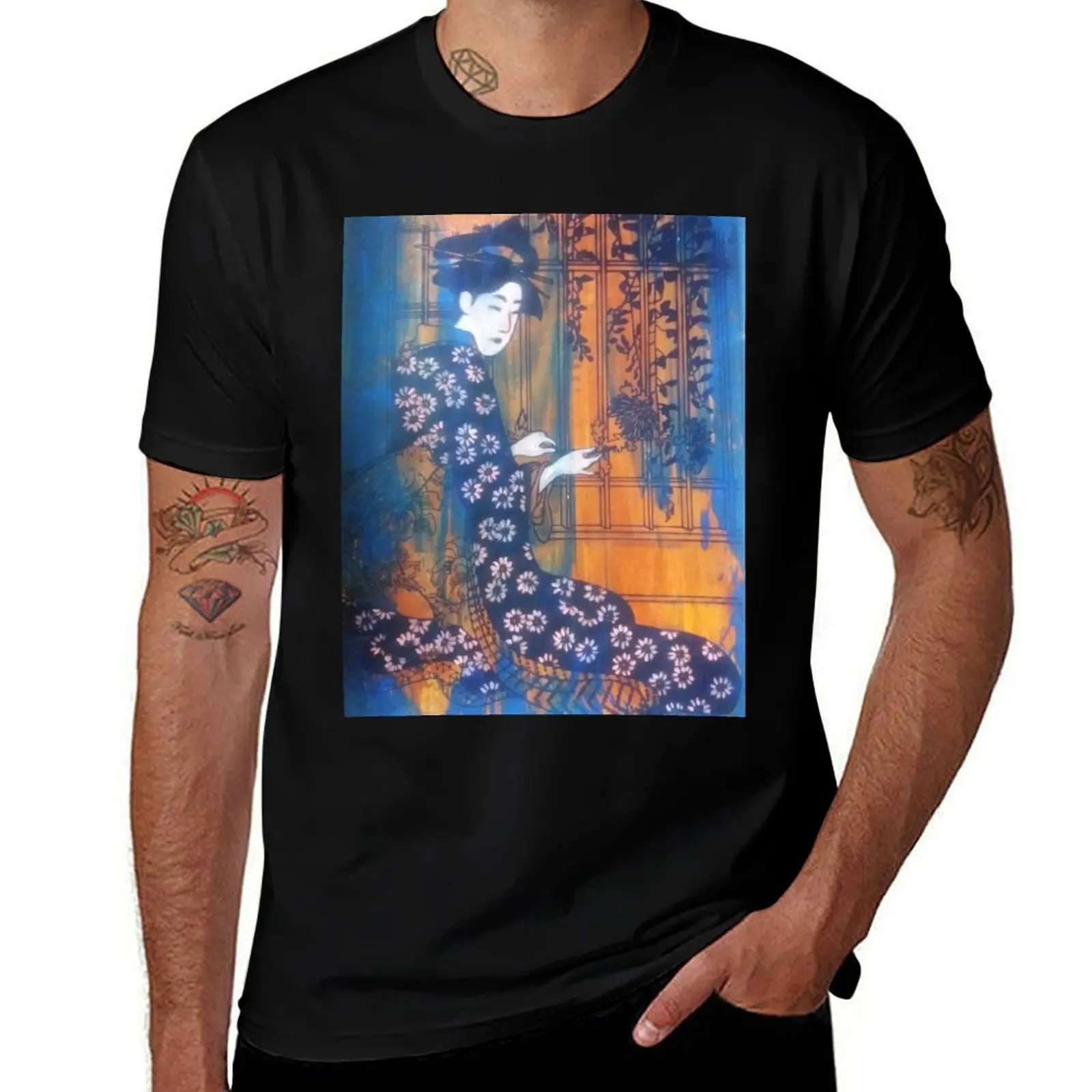 Geisha picking flowers T-Shirt Dry Fit Athletic Short Sleeve Shirt T-Shirt