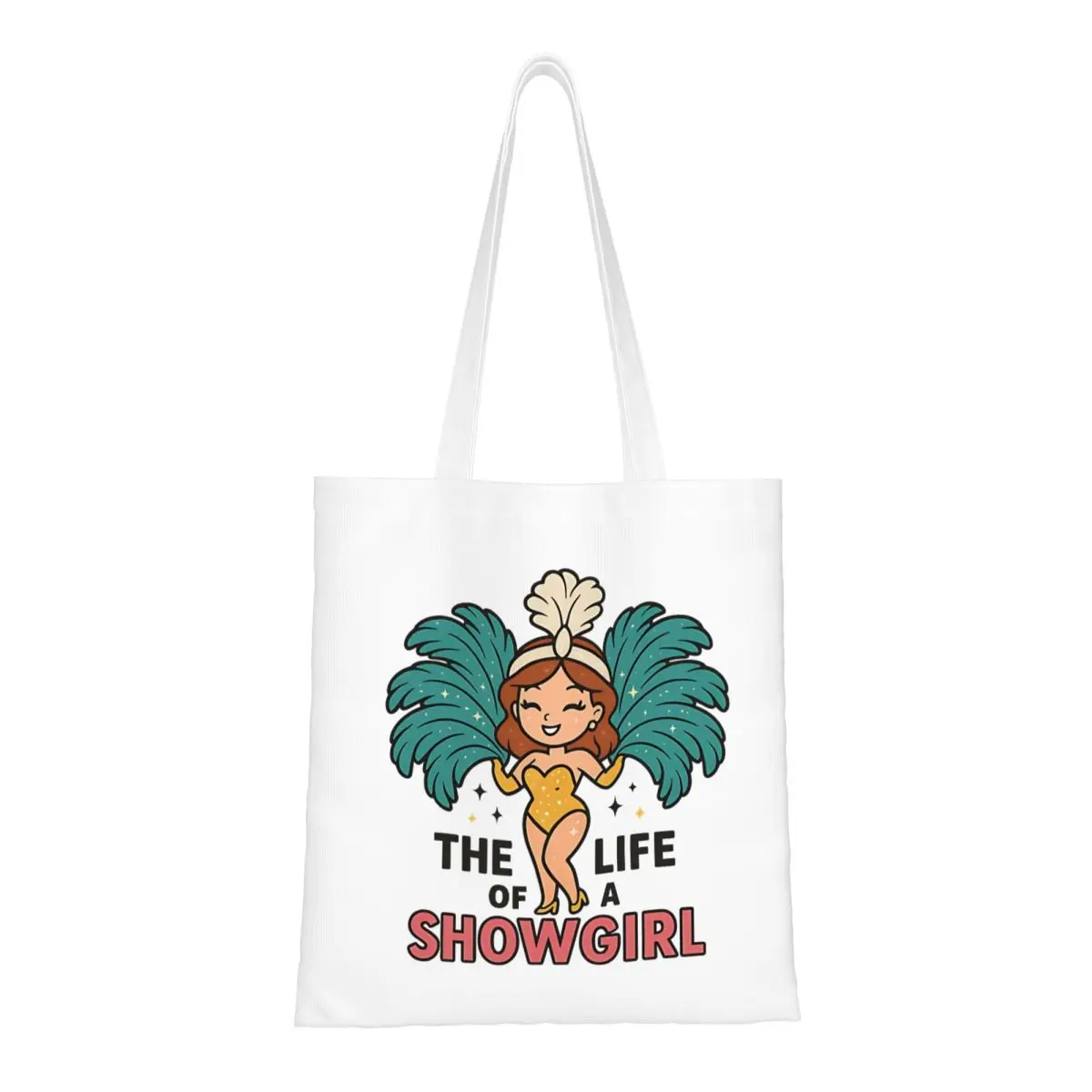 

Kawaii Showgirl Holding Giant The Life Of A Showgirl Canvas Tote Bag Trendy Large Capacity Grocery Bag for Unisex Travel Bags