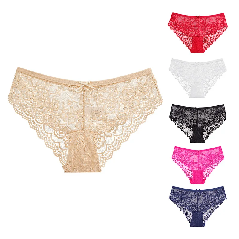 Fashion Sexy Panties Comfortable Briefs Exquisite Crotchless Shorts Solid Lingerie Sexy Lace Hollow Out Underwear Women