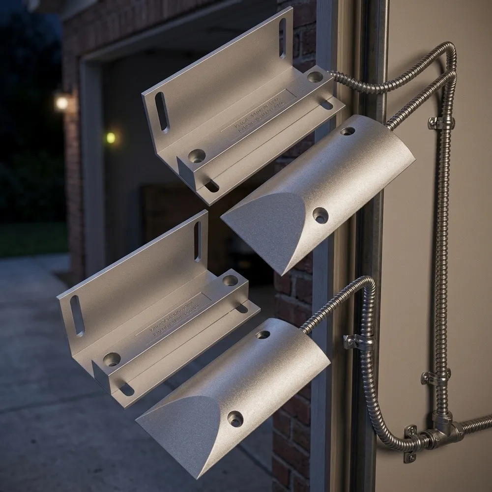 Wired Magnetic Garage Door for contact Sensors 2 Sets with Adjustable Brackets for Use with Rolling Shutters Iron Doors and