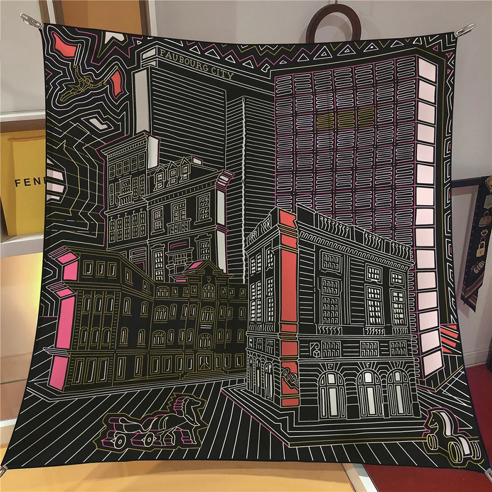 حك وشاح حريري شال العلامة التجارية الفاخرة Fubao مدينة العمارة ساحة وشاح النساء الحجاب باندانا فولارد منديل الأوشحة الرأس