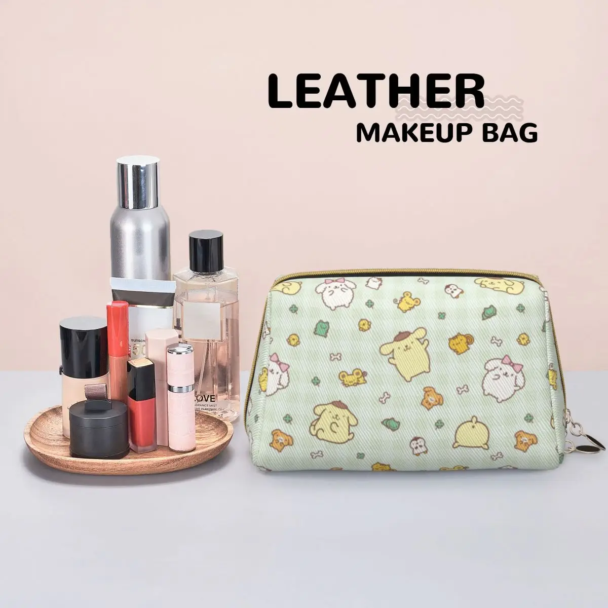 Funny Pompompurin Leather Makeup Bag Trend Large Capacity Cosmetic Bags Accessories Woman Zipper Beauty Toiletry