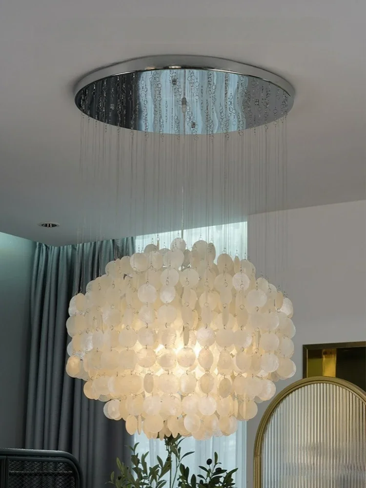 Modern Luxury Shell Chandelier Living Room Bedroom Ceiling Lamp Villa Staircase Home Decoration Glossy LED Chandelier