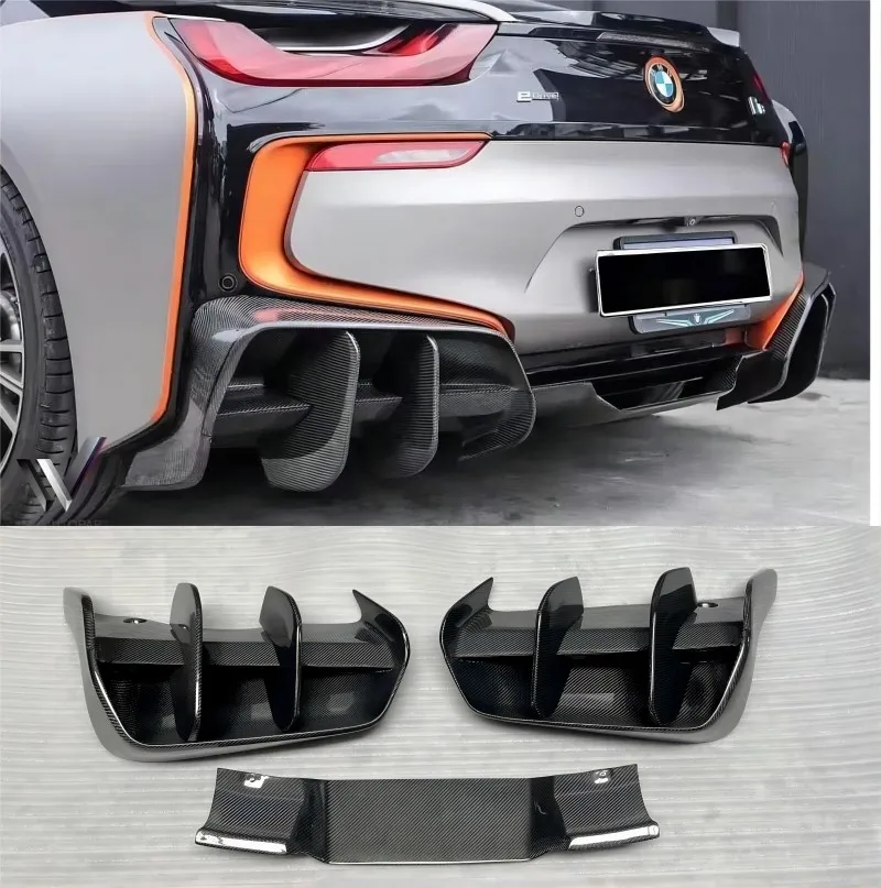 

I8 Real Carbon Fiber FRP Rear Bumper Diffuser with Big Fin Side Splitter Apron Spoiler for BMW I8 2014 2015 2016 2017 2018 2019