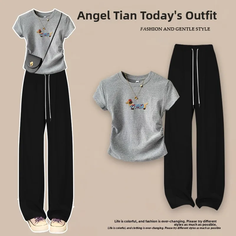 

Korean Style Age-Defying Slimming Set Women's Summer New Fashionable High Waist Casual Pants Stylish Two-Piece Suit Trendy