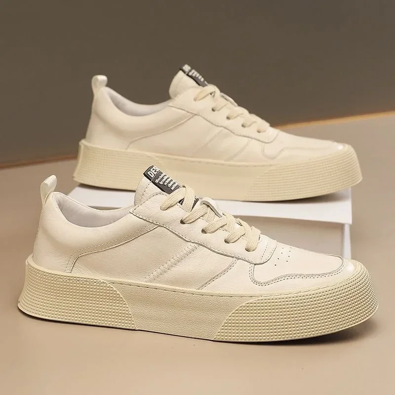 2024 novos sapatos vulcanizados masculinos moda couro sapatos casuais resistente ao desgaste anti-deslizamento tênis de sola grossa tenis masculino