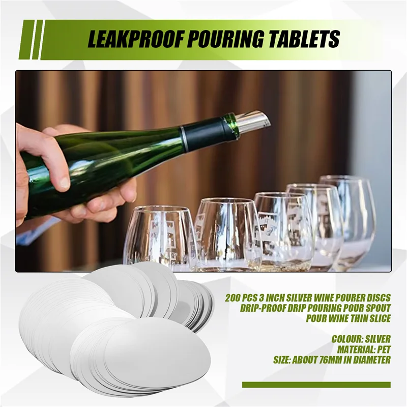 

ABXF-200 шт. 3-дюймовые серебряные диски для наливания вина, защищенные от капель, носик для наливания вина, тонкий ломтик