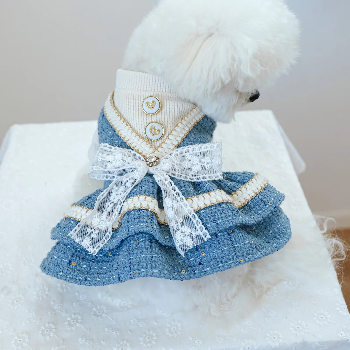 1PC Pet Clothing Autumn/Winter Thick Blues Noble Dress Princess Dress Suitable for Small and Medium sized Dogs