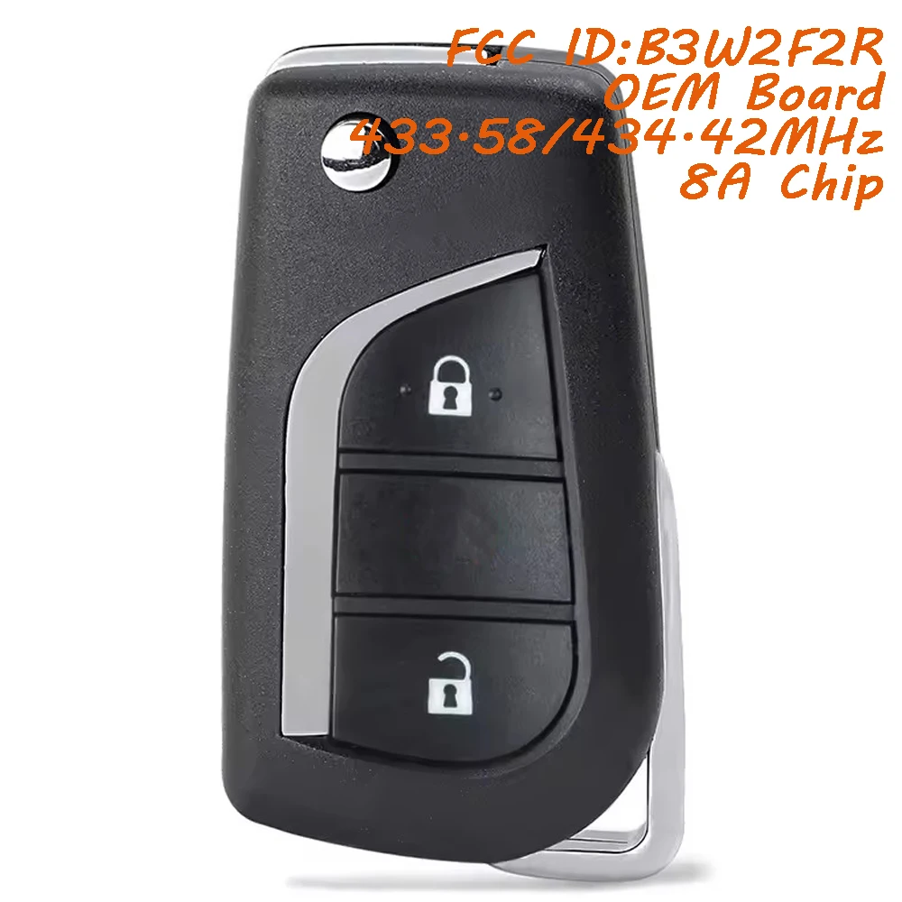 

KEYECU OEM плата B3W2F2R откидной пульт дистанционного управления для Toyota Aygo Avensis Yaris 2019 + 433,58/434,42 МГц 8A чип