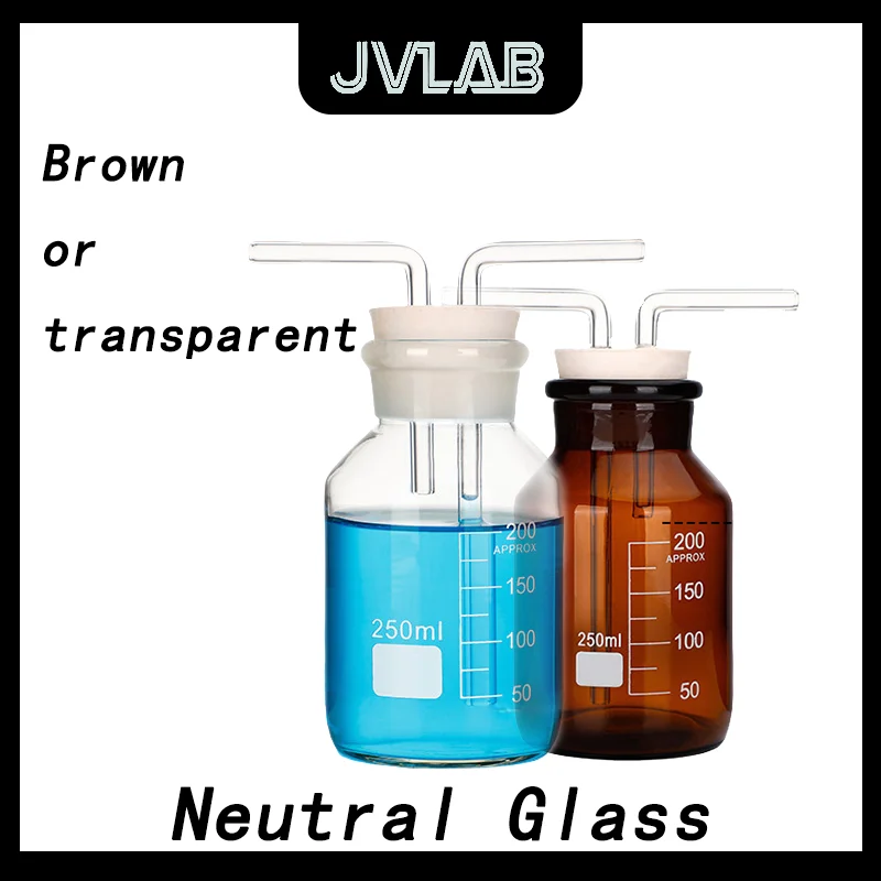 

Neutral Glass Gas Washing Cylinder Wide Mouth Gas Collection Jar Double-Hole Rubber Plug Glass Conduit Chemical Lab JVLAB
