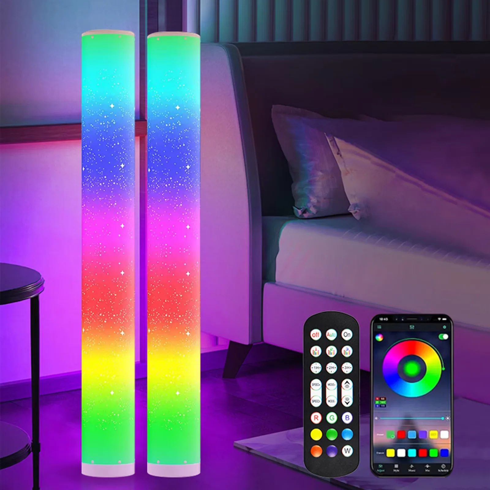 

Угловой торшер RGBIC для гостиной, 2 шт., синхронизированная смена цвета смарт-музыки APP, светодиодный торшер, декоративный цвет спальни