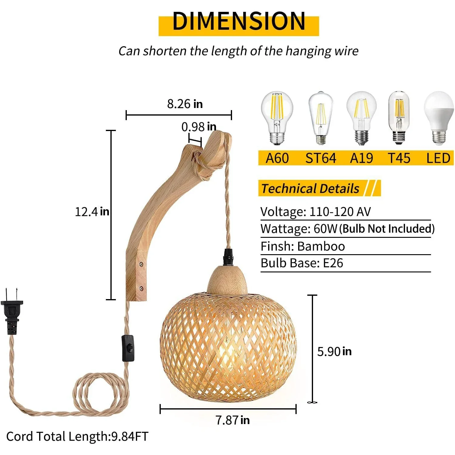 Imagem -02 - Lâmpada de Parede de Bambu Retro Quarto Sala de Estar Corredor Decoração Luz Corda de Cânhamo Lâmpadas de Cabeceira Luminárias Interiores