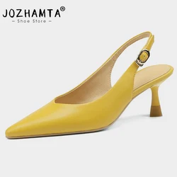 JOZHAMTA Size 34-40 Women Sandals 2023 Genuine Leather Sexy Thin Heels Shoes For Women Backsling Summer Sandalias Office Femme