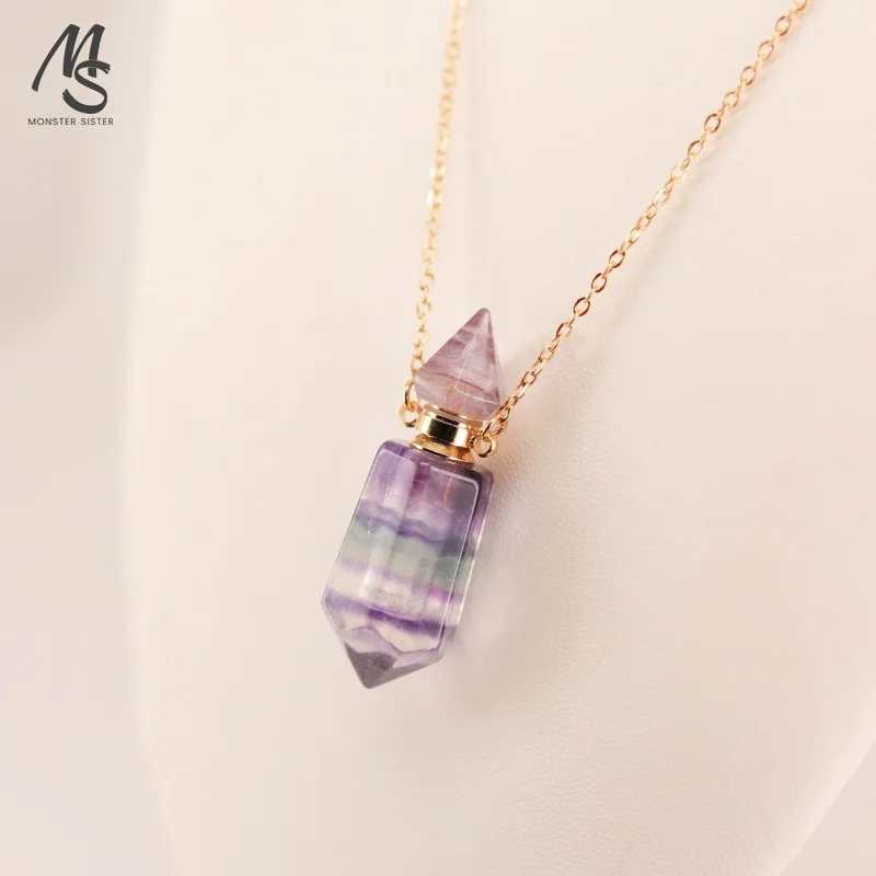 

1Pc Essential Oil Bottle Amethyst White Crystal Obsidian Perfume Diffuser Lucky Jewelry Pendant Necklace Healing Makeup Tools