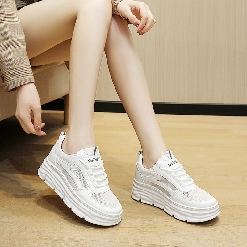 White Sneakers Women Summer Sports Tennis Hidden Heel Running Shoes Woman Comfort Athletic Trainers Thick Sole Sneaker Footwear