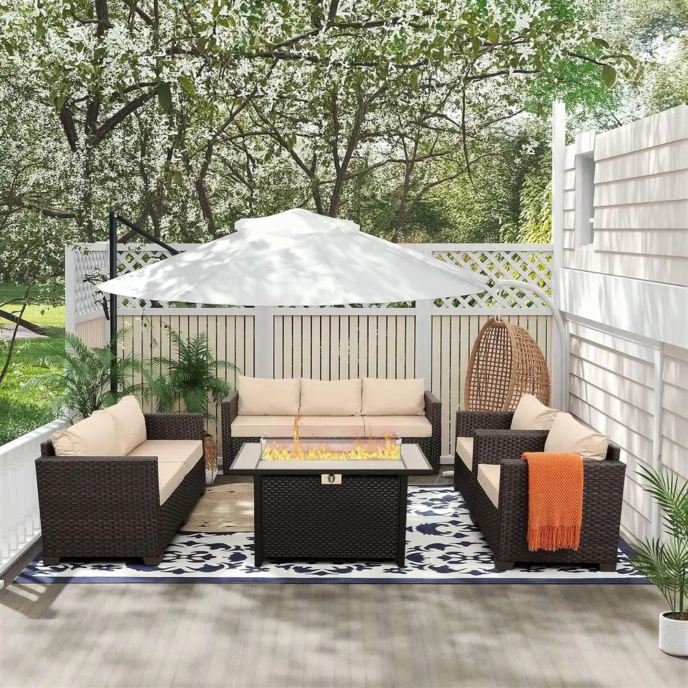 

5-Piece Patio Furniture Set with 45 Fire Pit and Weatherproof Covers