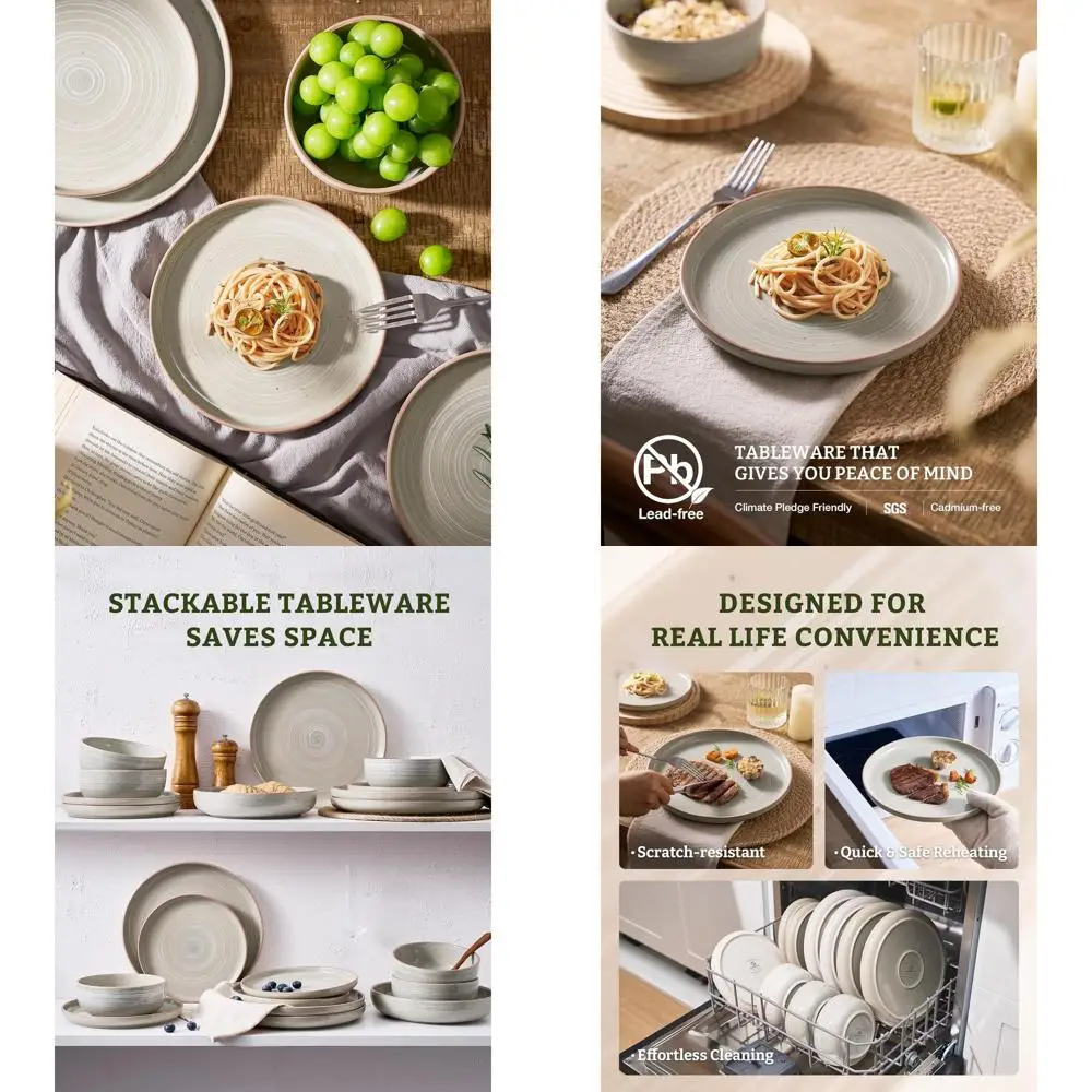 

Набор посуды для 4 человек в стиле матча, 12 предметов: тарелки и миски, безопасные для микроволновой печи и посудомоечной машины