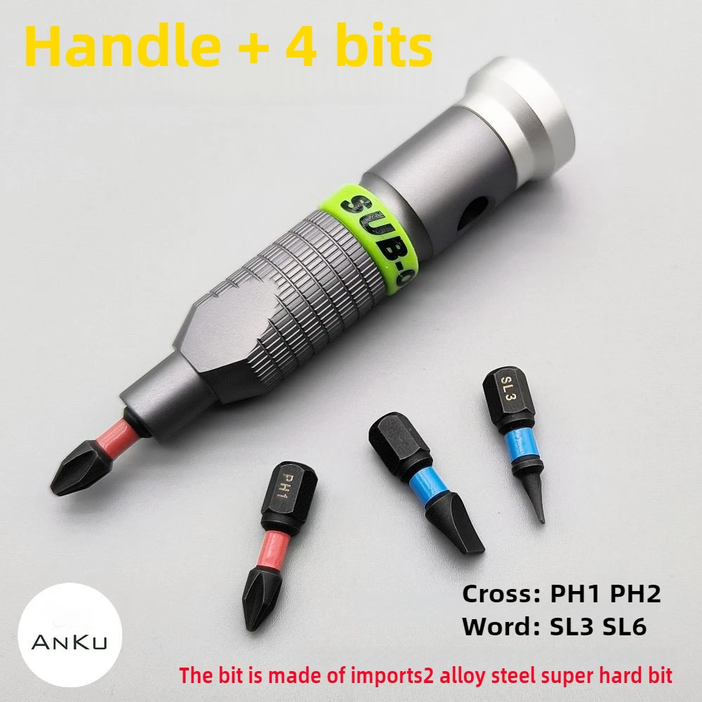 ANKU Precision Screwdriver Bit Set Repair Tool Kit Magnetic 6.35mm Bit All Aluminum Screw Driver Tip Mini Tools 360° Rotation