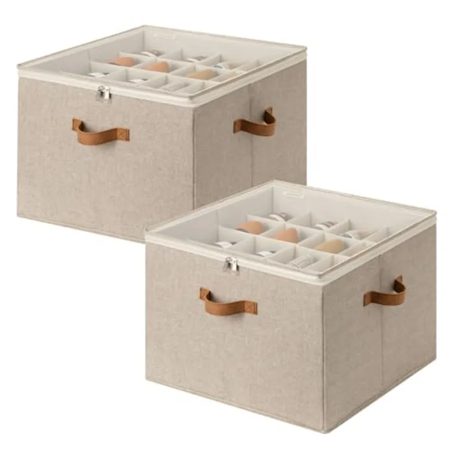 

2 Pack Shoe Organizer for Closet, Foldable Shoe Storage Box with Adjustable Dividers, Shoe Boxes Organizer for Entryway, Closet