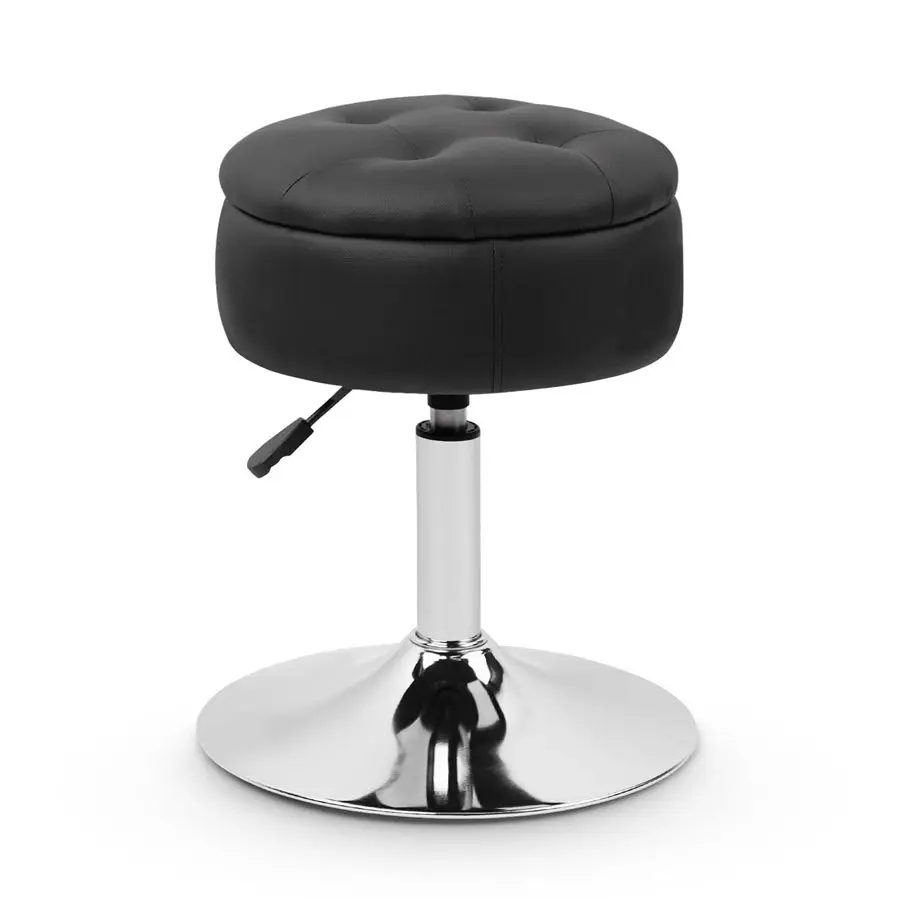 Stool Chair with Big Storage, Height Adjustable PU Leather Tufted Makeup Stools, 360 Swivel Modern Round Ottoman Cute Girl Make