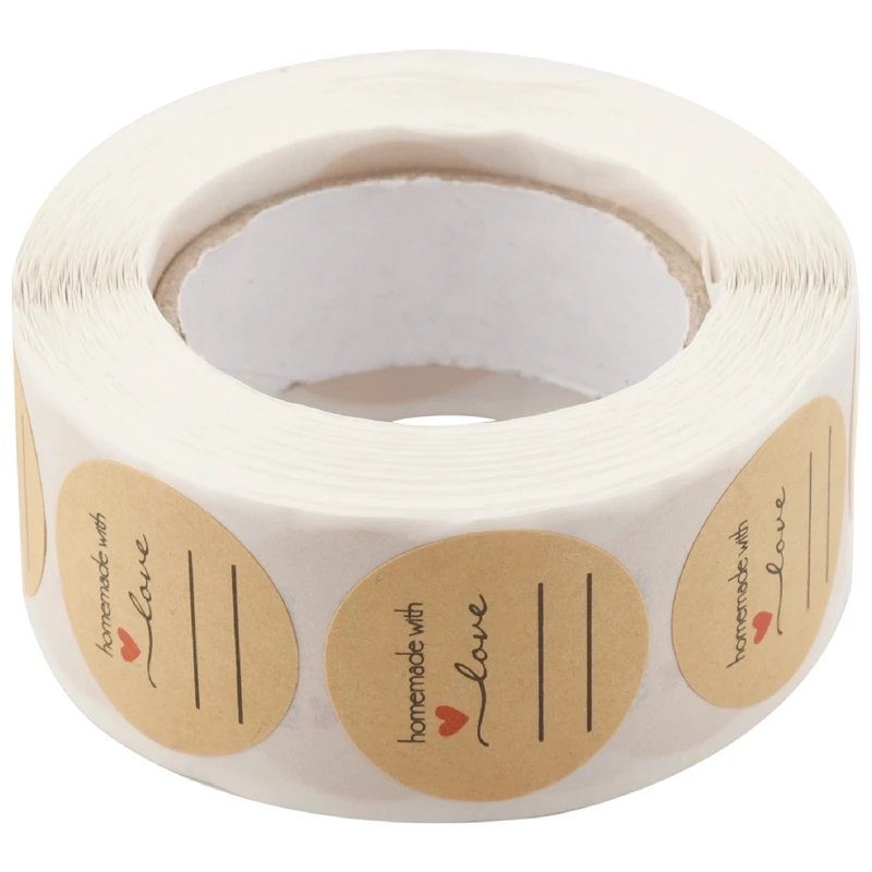 1 Inch Homemade With Love Sticker With Lines For Writing /1 Inch Round Homemade With Love Canning Labels / 500 Labels Per Roll