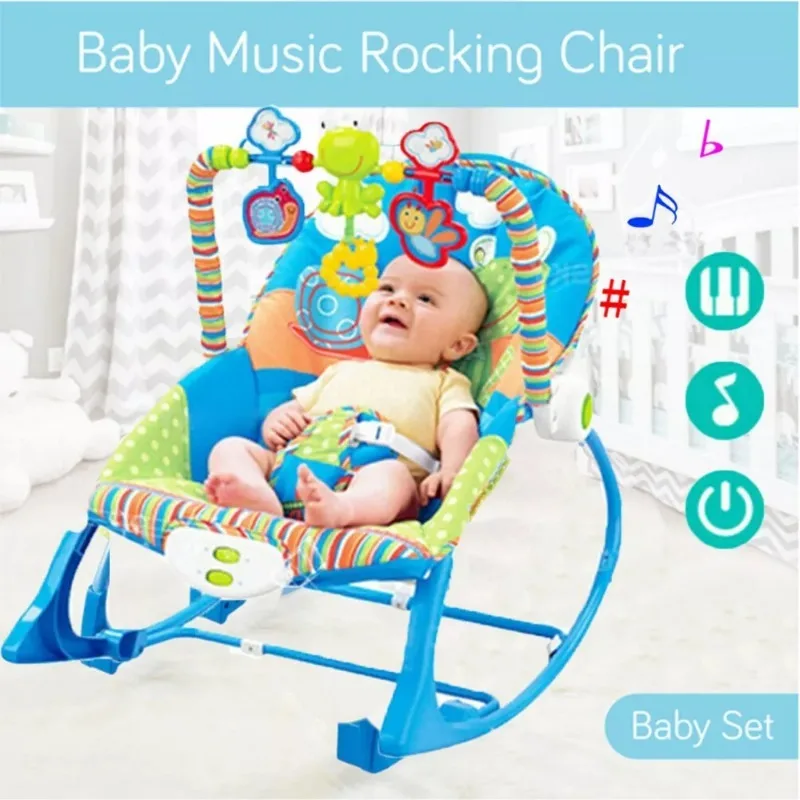 2 in 1 Baby Music Bouncer & Rocker Toys Removable Toy Rack Height Adjustable Portable Baby Cradle Chair for Kids Boys Girls