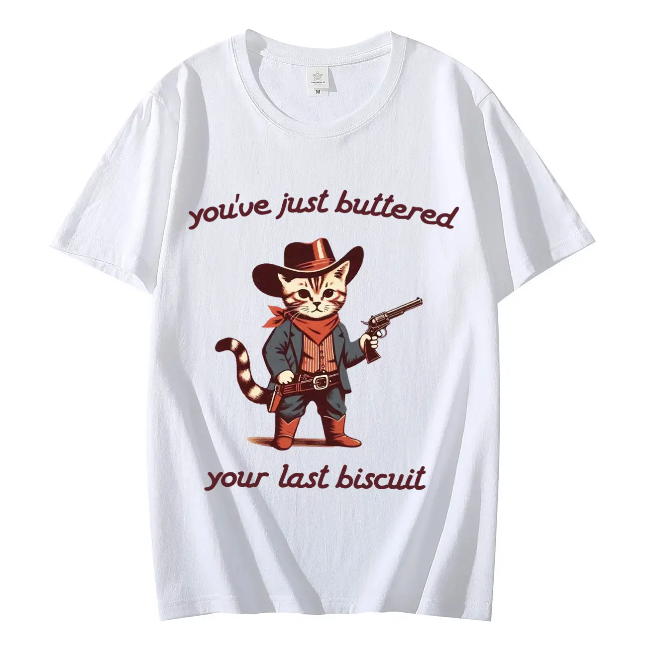 

You've Just Buttered Your Last Biscuit T-shirt Funny Cowboy Cat Graphic T Shirts Fashion Vintage Short Sleeve T-shirt Unisex